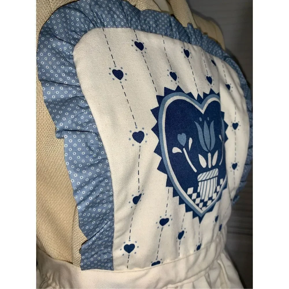 NWOT Vintage Full Apron Blue Country Kitchen Blue Hearts Adult Size‎